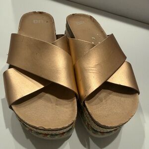 bp Metallic Gold Crisscross Platform Mules